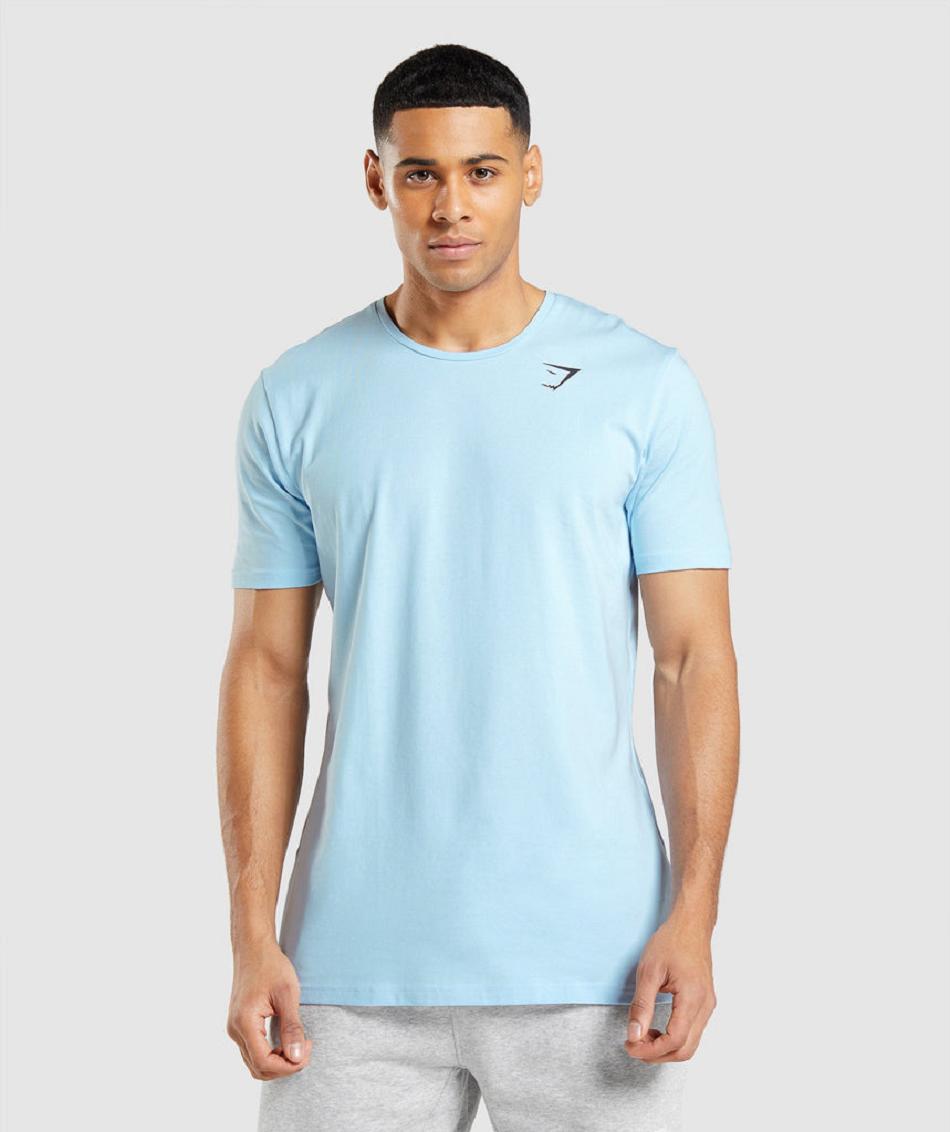 T Shirts Męskie Gymshark Essential Beżowe Niebieskie | PL 3851JPQ